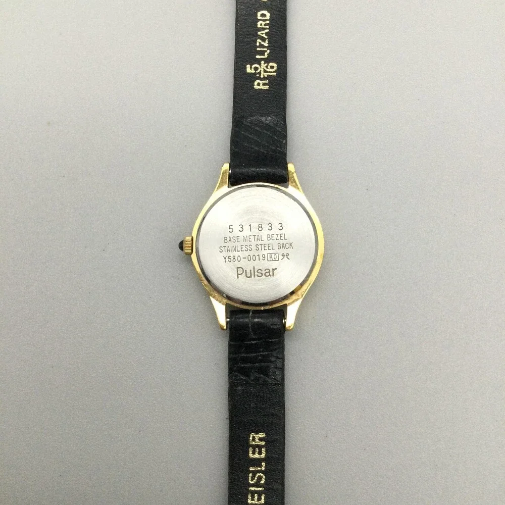 Pulsar Womens Watch 20mm Black Dial Gold Tone Diamond Y580-0019 New Battery